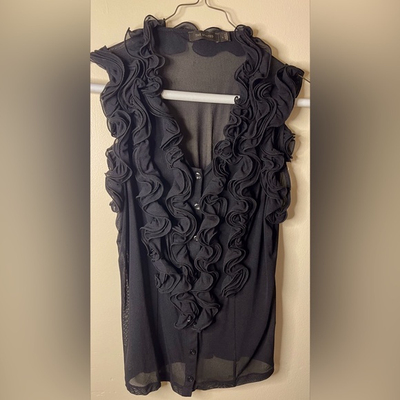 The Limited sleeveless black ruffled tunic top ruche details - large. - Picture 1 of 3